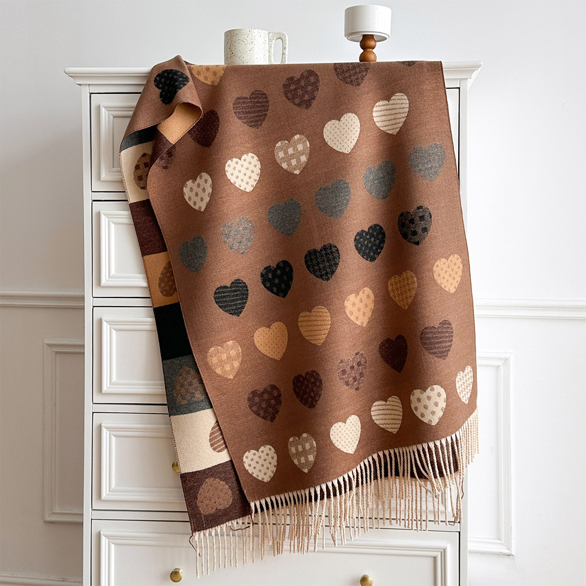 Pashmina Wrap Large - 여성용 인조 캐시미어 스카프 프린지 장식