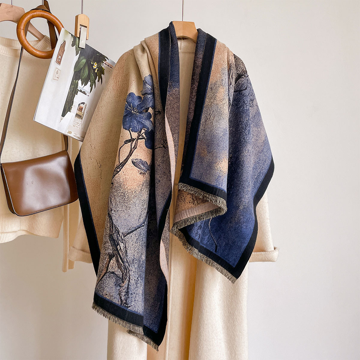 Pashmina Wrap Large - 여성용 인조 캐시미어 스카프 양면 태슬