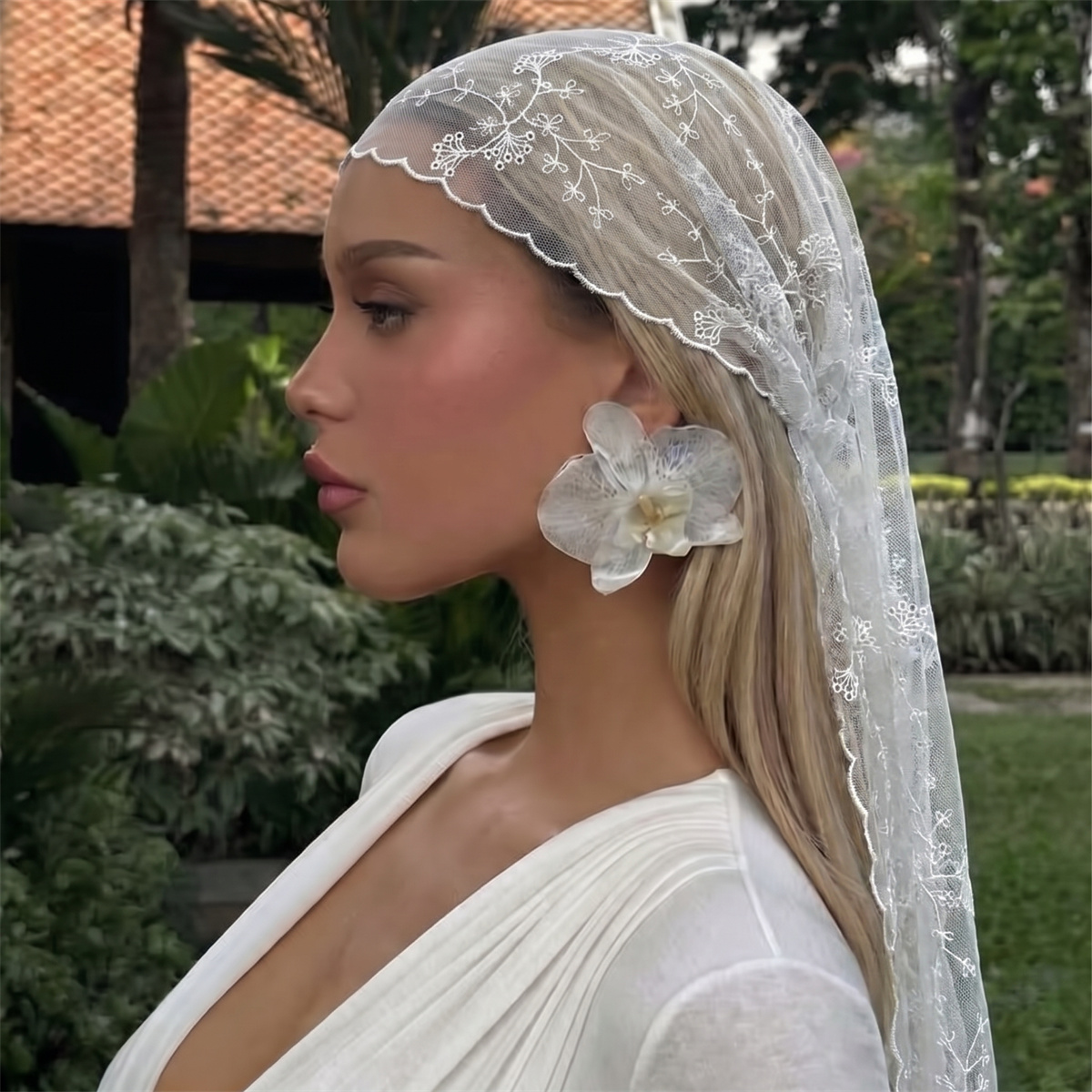 화이트 플로럴 레이스 메쉬 헤드스카프 여성 시스루 튤  - Head Wrap Turban 리뷰 및 가격