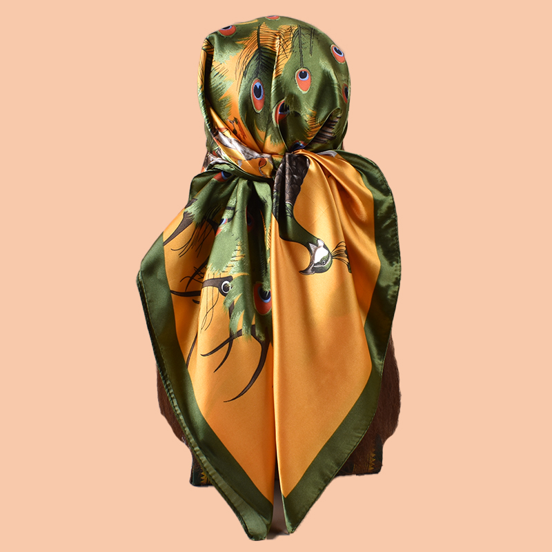 1PC 숙녀 대형 사각형 스카프 공작 인쇄 패션 캐주얼 - Scarf Silk Square 리뷰 및 가격